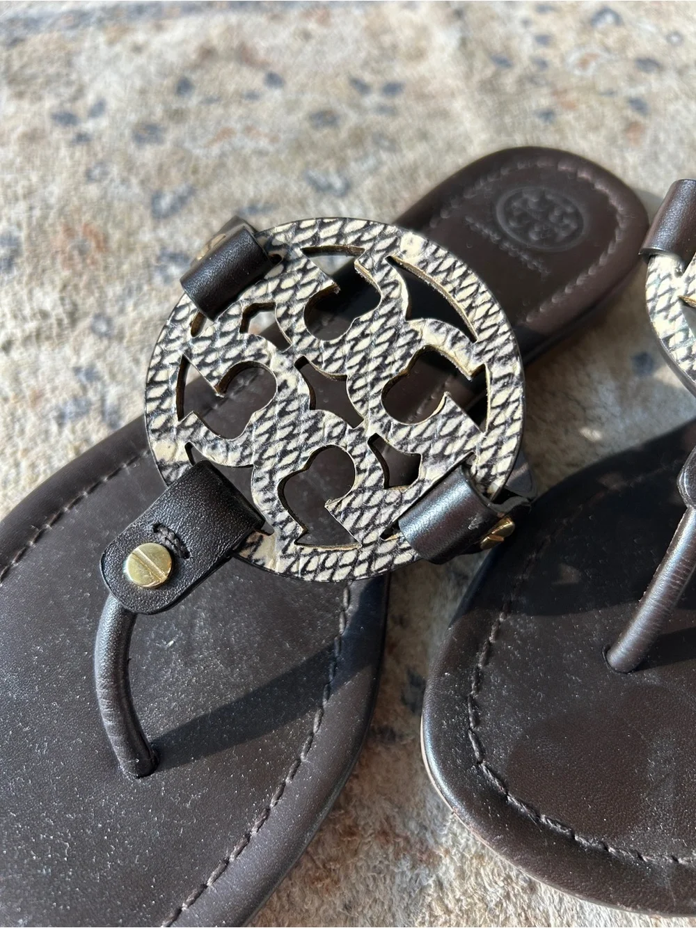 Tory Burch Black Sandal with Silver Logo Medallion